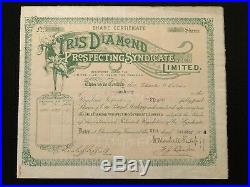Iris Diamond Prospecting Syndicate Limited Stock Certificate Rare Mining