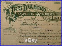 Iris Diamond Prospecting Syndicate Limited Stock Certificate Rare Mining