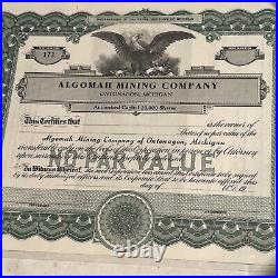 Is Algomah Mining Co Ontonagon Michigan Copper Mine Certificate Mi