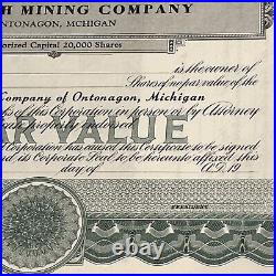 Is Algomah Mining Co Ontonagon Michigan Copper Mine Certificate Mi