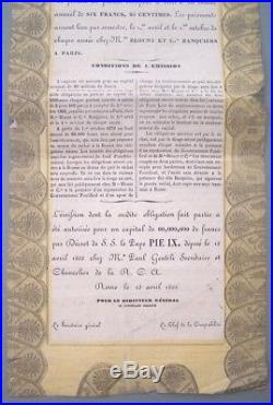 Italy Italian Rome 1866 Public Debt Pope Pie IX Pontifical Bond Loan Obligation