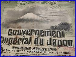Japan 1910 Government Gouvernement Imperial 500 Francs Coupons Bond Loan Emprunt