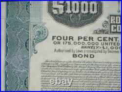 Kingdom of Romania 4% 1000 $ Consolidation Loan Gold Bond 1923 uncanc. Coupons
