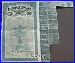 Kingdom of Roumania Monopolies Institute 1000$ Gold Bond 1929 uncanc. + coupons