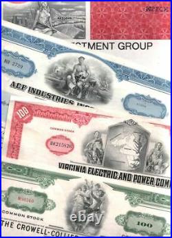 LOT(S) of 1000 RARE VINTAGE PICTORIAL US STOCK CERTIFICATES 19.9c! 100 X 10 DIFF