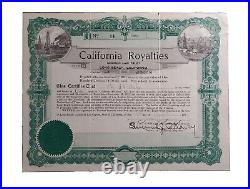 Long Beach, CA 1923 California Royalties Stock Certificate #14