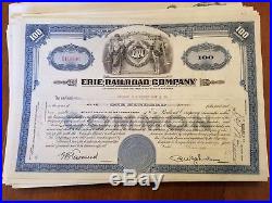 Lot of 100 Different Stock Certificates Pennsylvania Railroad Pan Am Erie Bond