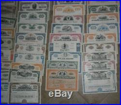 Lot of 100 Different Vintage Stock Certificates USA Railroad Banking Industrial