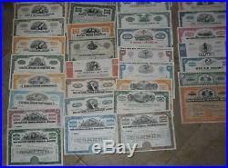 Lot of 100 Different Vintage Stock Certificates USA Railroad Banking Industrial