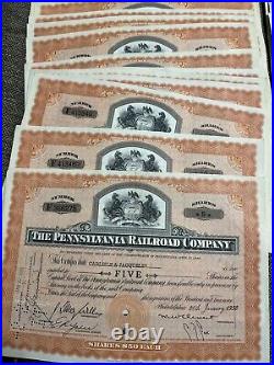 (Lot of 140) Pennsylvania Railroad Co Stock Certificate State Seal, 2 Color WOW