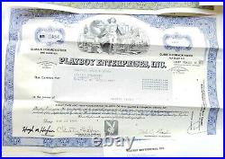 Lot of 3 Playboy Enterprises Stock Certificates with signed Mike Perlis Letter