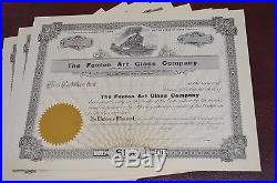 Lot of 4 Fenton Art Glass Company Blank Stock Certificates #256-259 From Factory