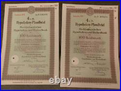 Lot of 6 German WWII War Bond Nazi Hypotheken-Pfandbrief Reichsmark 1940 1941