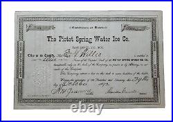 Louisville, KY The Pictet Spring Water Stock Certificate #15 Issued to E. W. W