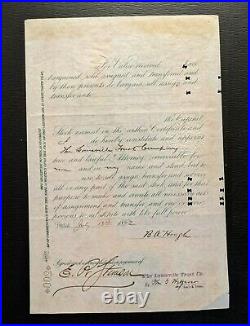 Louisville Railway Company Stock Certificate No L1467 200 Shares 1892