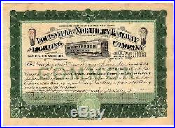 Louisville and Northern Railway and Lighting Company Stock Certificate