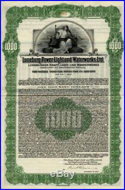 Luneburg Power Light + waterworks unc gold bond 1928 + coupons germany Lüneburg