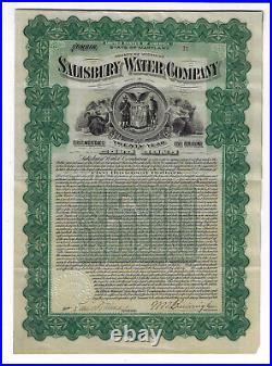 MARYLAND 1906 Salisbury Water Company Bond Stock Certificate #71