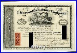 MERCANTILE LIBRARY COMPANY of PHILADELPHIA Pa 1866 Stock Certificate Uncancelled