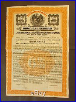 MEXICO 6% £200- / US$ 970- GOLD / ORO BONO del TESORO 1913 NOT CANCELLED