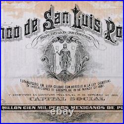 MEXICO Banco de San Luis Potosi 1000$ founder bond 1897 uncancelled + 46 coupons