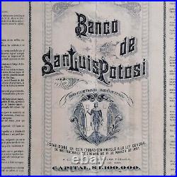 MEXICO Banco de San Luis Potosi 1000$ founder bond 1897 uncancelled + 46 coupons