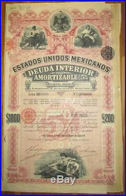 MEXICO Estados Unidos Bond $1000 £200 1899 LL Series Pink Lady SCRIPOTRUST auth