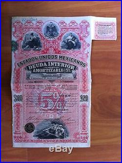 MEXICO Estados Unidos Mexicanos (Pink Lady) bond £20 $100 1899 (SALE)