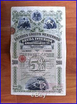 MEXICO Estados Unidos Mexicanos bond £100 $500 1898 (SALE)
