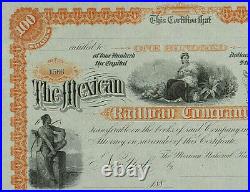 MEXICO F/5. THE MEXICAN NATIONAL RAILWAY CO. Certificate of 100 Shares 1888