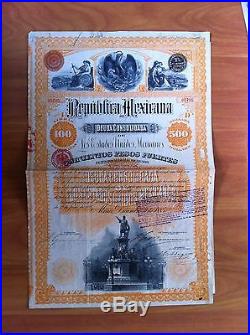 MEXICO Republica Mexicana Christopher Columbus Bond £100 $500 1885 (SALE)