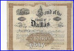 MISSOURI 1871 Bond of the County of Dallas Bond Stock Certificate #70 RARE