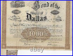 MISSOURI 1871 Bond of the County of Dallas Bond Stock Certificate #70 RARE