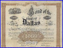 MISSOURI 1871 Bond of the County of Dallas Bond Stock Certificate #70 RARE