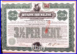 MOHAWK AND MALONE Railway Company Gold Mortgage Bond, April 1902, Antique Stocks