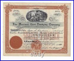 MONTANA 1900 The Montana Gold Dredging Co Stock Certificate Bannock Josep Gazzam