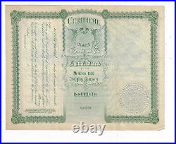 MONTANA 1900 The Montana Gold Dredging Co Stock Certificate Bannock Josep Gazzam