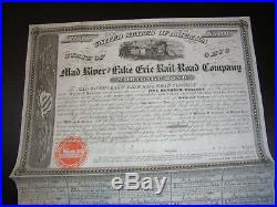 Mad River & Lake Erie Rail-Road 500$ bond, 1855, uncancelled