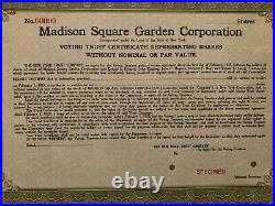 Madison Square Garden Corporation Specimen Voting Trust Certificate 1925 Rare