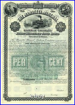 Marietta Mineral Railway Company. SPECIMEN. $1,000 Bond Certificate
