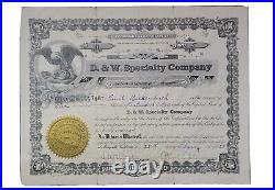 Marysville CA 1923 D. &W. Specialty Stock Certificate #41 Issued to E. Rickenbach