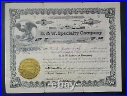 Marysville CA 1923 D. &W. Specialty Stock Certificate #41 Issued to E. Rickenbach