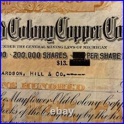 Mayflower old colony copper co keweenaw michigan copper stock certificate