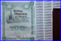 Mexican 1905 Banco Oriental Mexico Puebla 100 $ Coupons UNC Bond Loan Share