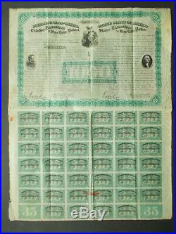 Mexico $1000- Tamaulipas / San Luis Potosi Two Presidents Bond 1865 No Cancel
