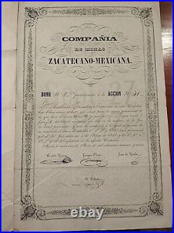 Mexico 1847 Minas Mines Zacatecano Mexicana Bond Loan Stock Share Bono Accion