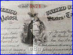 Mexico 1865 United States Two Head President 1000 Gold NOT CANCELLED Bond PassCo