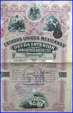 Mexico 1898 Estados Unidos Purple Lady $1000 + Warrants + PassCo Bond Loan Stock