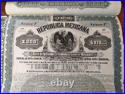 Mexico 1899 Republica Mexicana 200 Pounds Gold Oro 3 COUPONS Bond NOT CANCELLED
