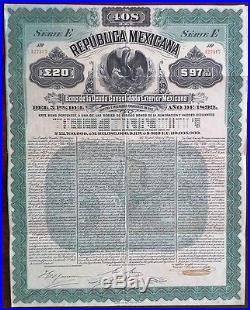 Mexico 1899 Republica Mexicana Bono Deuda Consolidada £ 20 Gold UNC Bond Loan